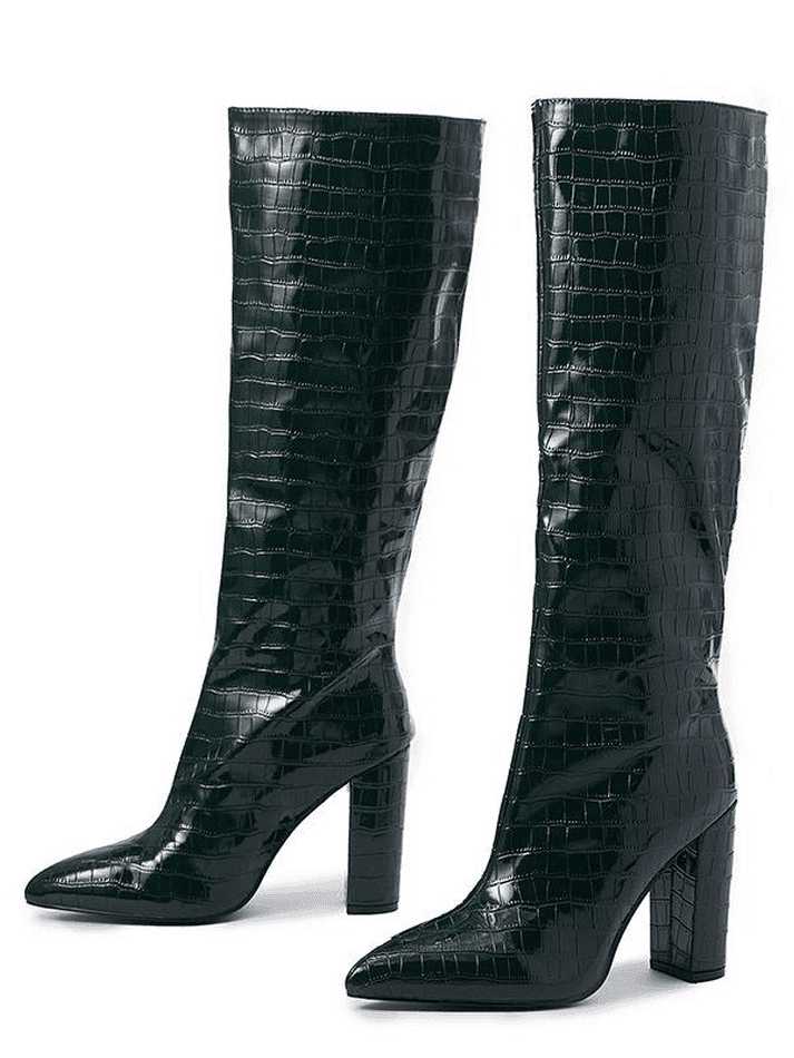 Croc embossed chunky online heeled boots