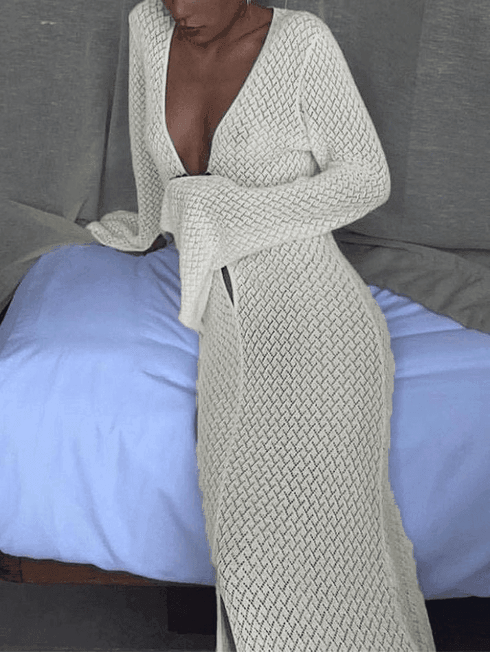 Crochet Long Sleeve Maxi Beach Dress - AnotherChill