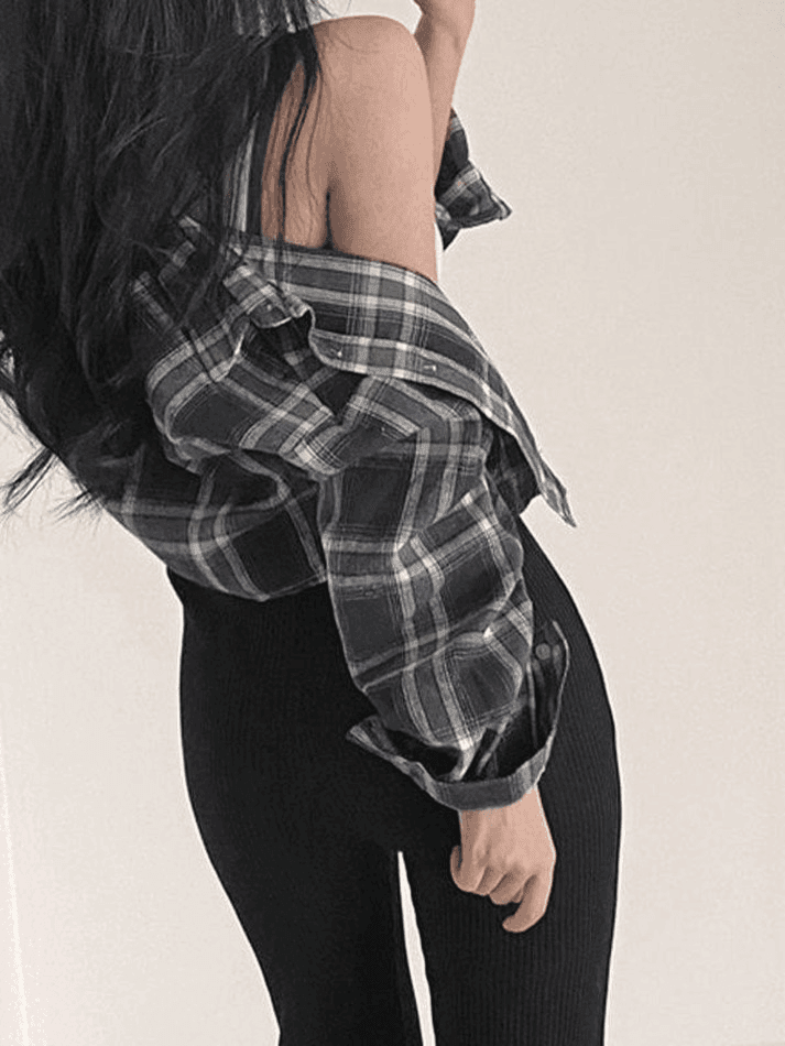 Cropped Long Sleeve Checkered Blouse - AnotherChill