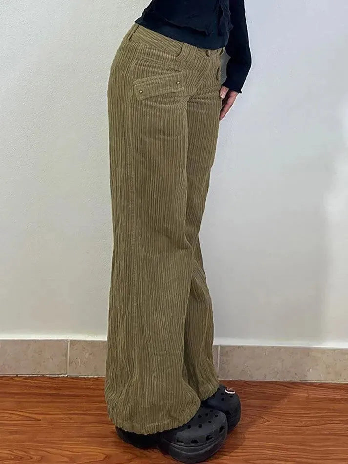 Cuffed Pocket Loose Corduroy Casual Pants - AnotherChill