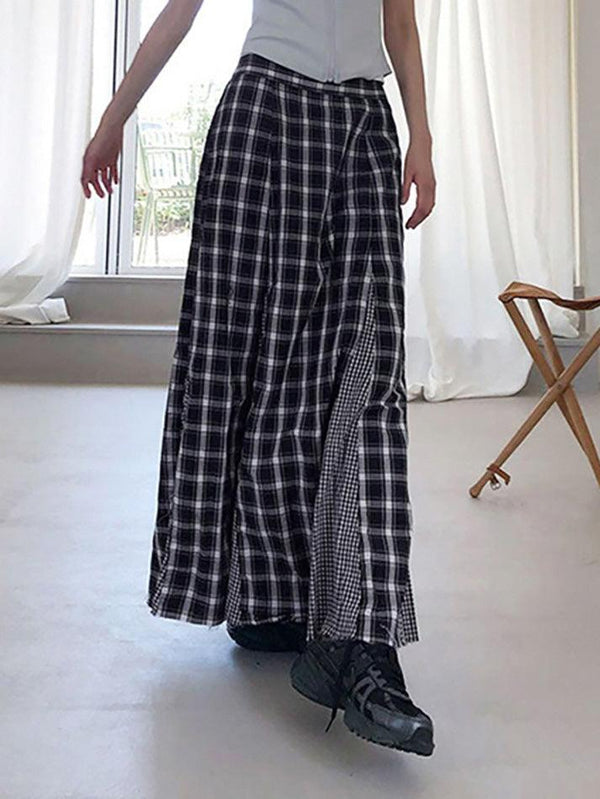 Vintage Contrast Patchwork A-Line Plaid Skirt