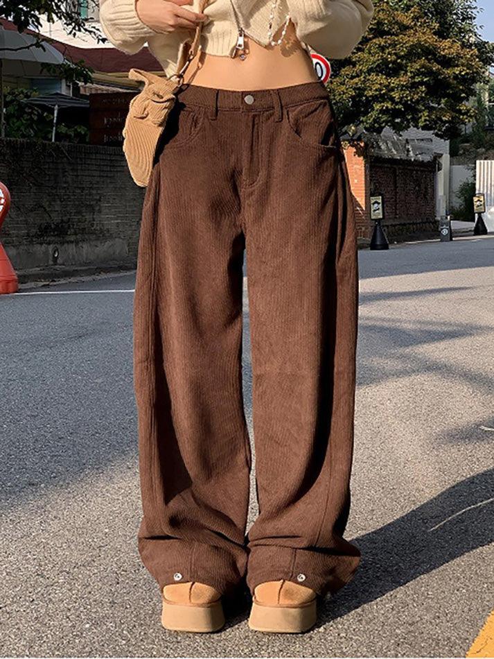 Button Low-Rise Straight-Leg Corduroy Pants