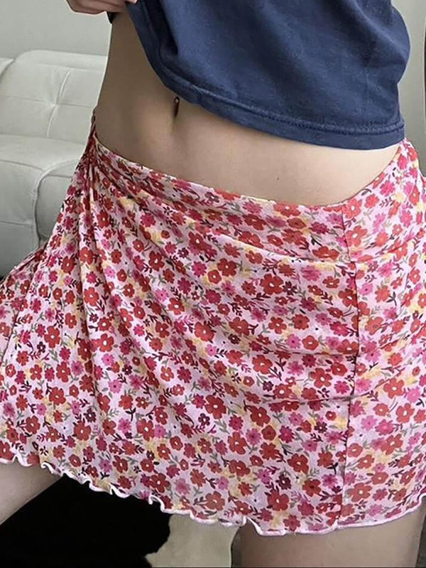 Floral Strappy Low Waisted Skirt - AnotherChill
