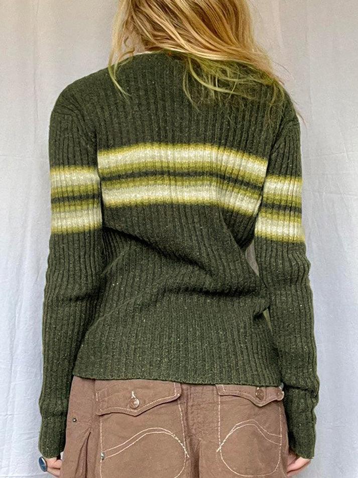 Vintage V-Neck Striped Sweater