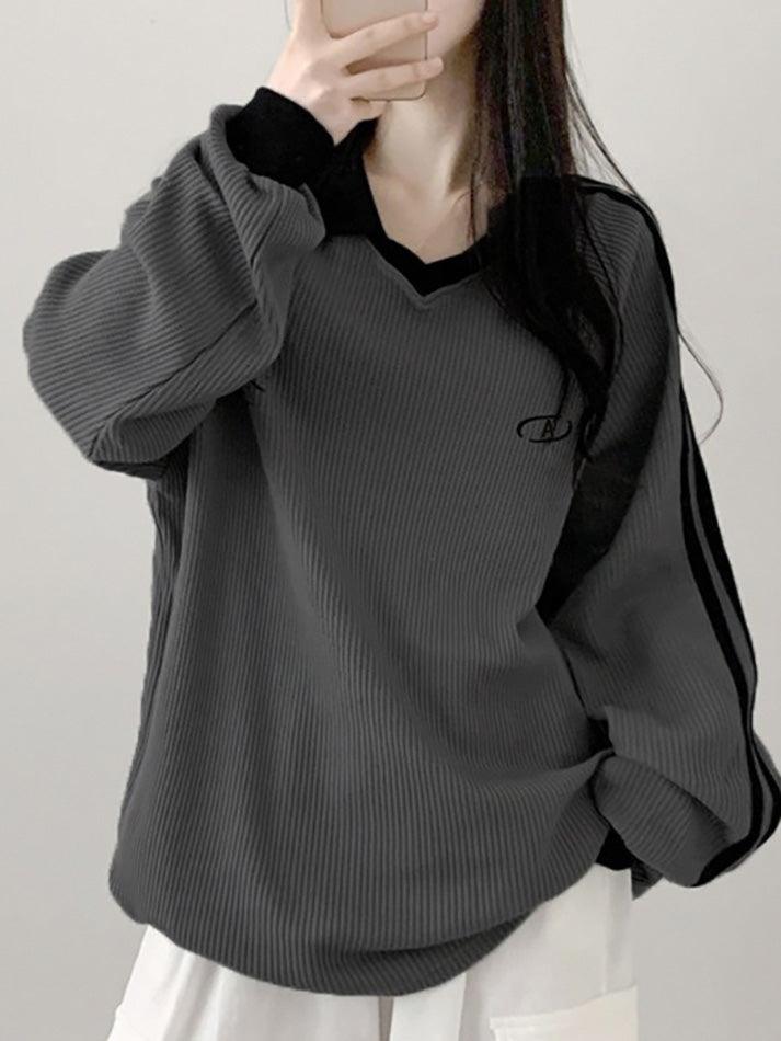 Contrast Color Casual Pullover Sweatshirt