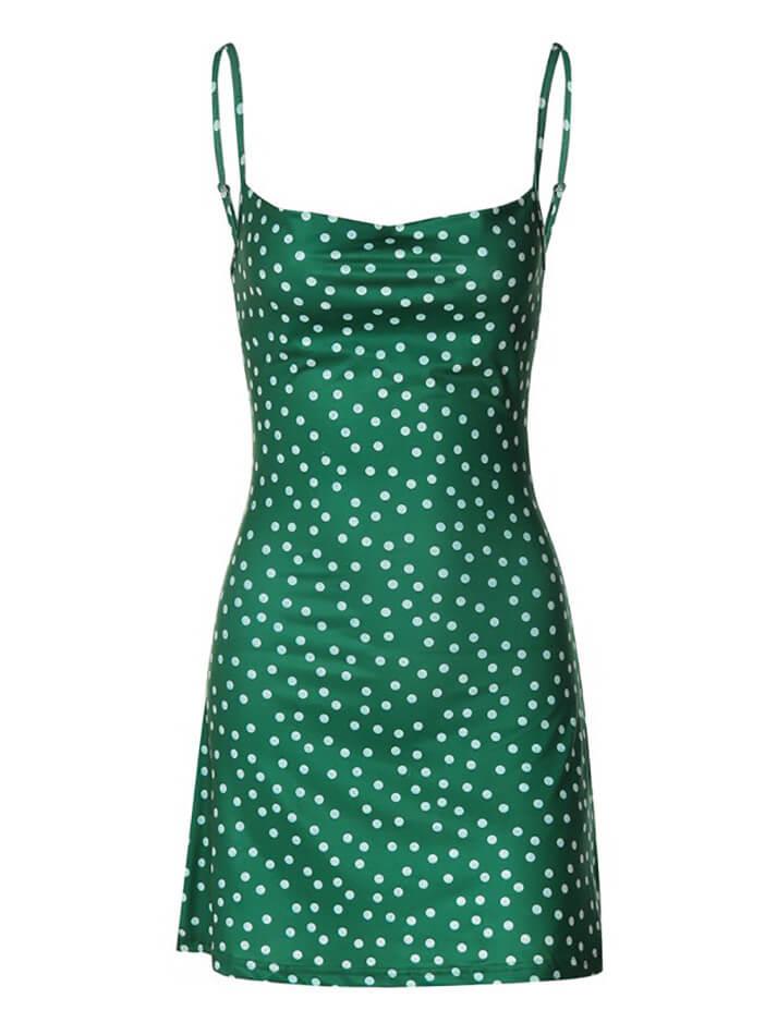 Polka Dot Backless Slimming Halter Dress - AnotherChill