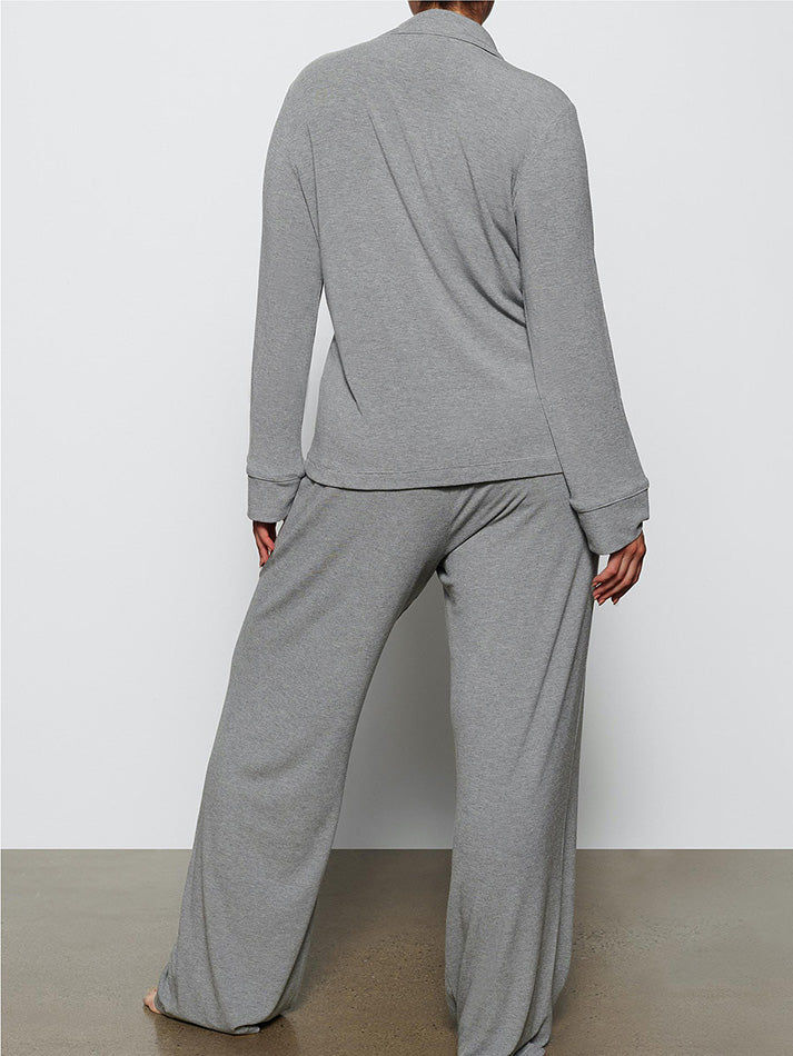 Long Sleeve Button Down Ribbed Knit Pajamas Set