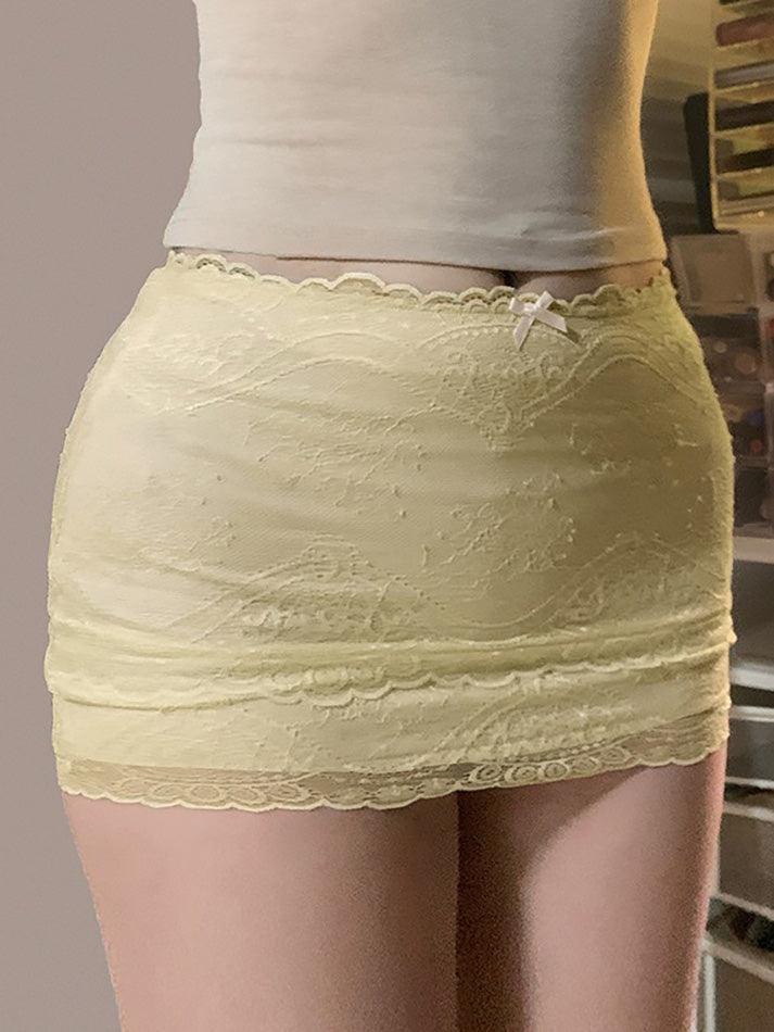 Bow Lace Double-Layer Low-Rise Mini Skirt