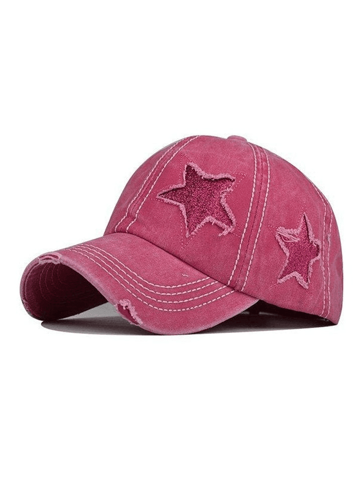 Distressed Wash Sequin Star Baseball Cap - AnotherChill