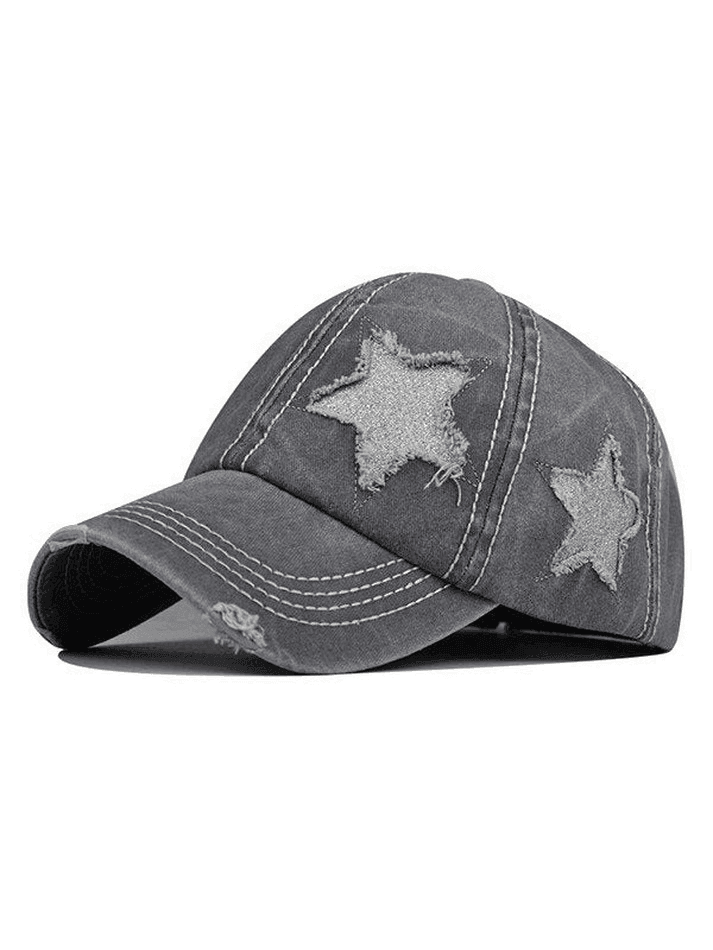 Distressed Wash Sequin Star Baseball Cap - AnotherChill