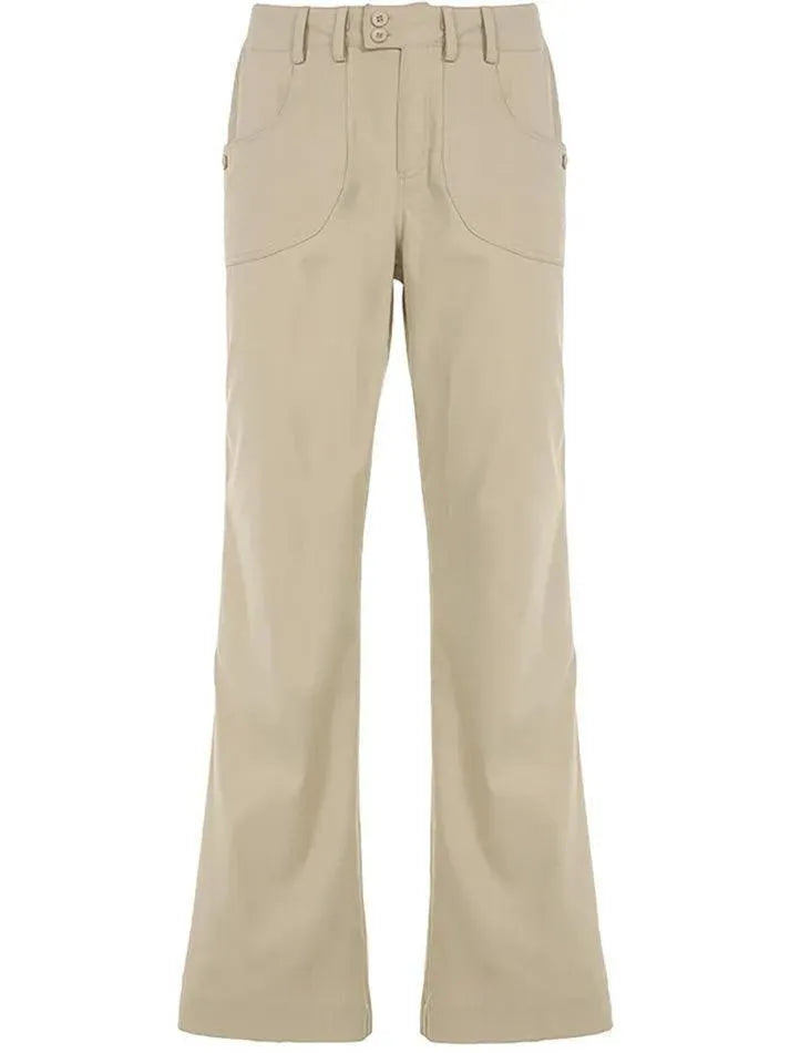 Double-Button Low-Rise Straight-Leg Pants - AnotherChill