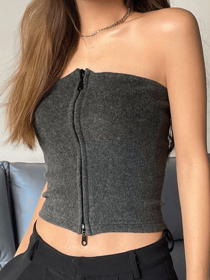 Double Zipper Cardigan Bandeau Tops - AnotherChill