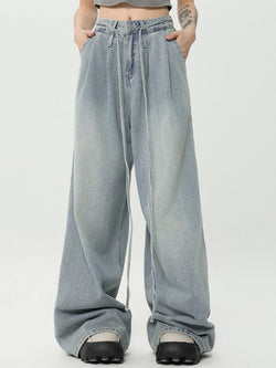 Drawstring High Street Wide Leg Boyfriend Jeans - AnotherChill