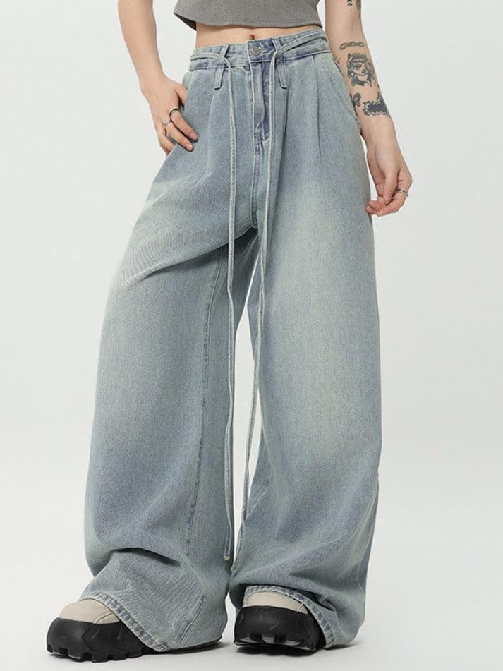 Drawstring High Street Wide Leg Boyfriend Jeans - AnotherChill