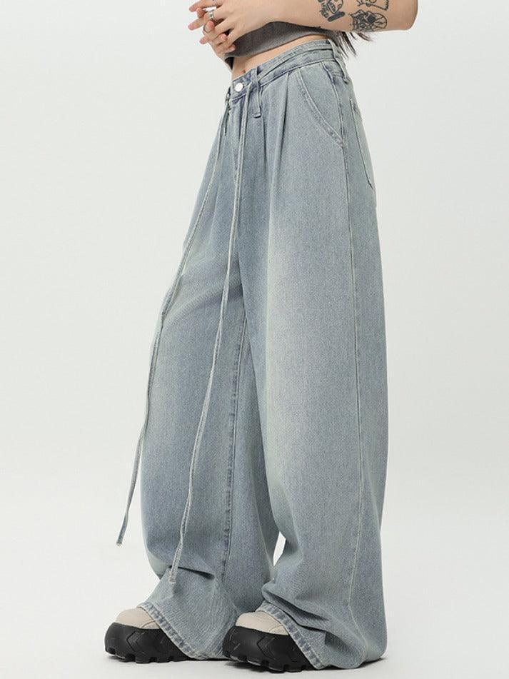 Drawstring High Street Wide Leg Boyfriend Jeans - AnotherChill