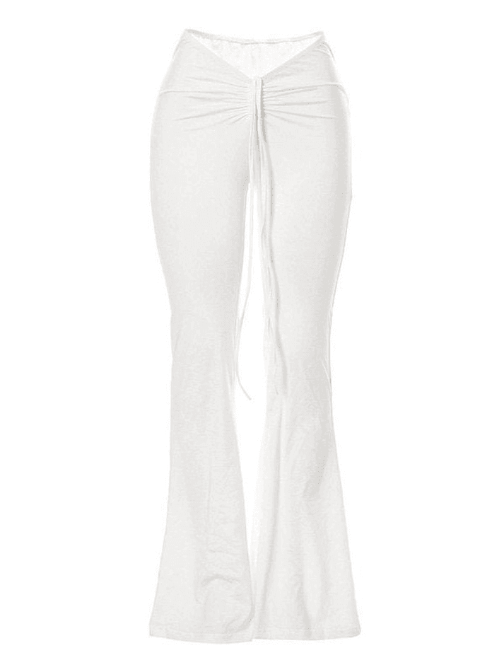 2024 Drawstring Low Rise Flare Leg Pants White S in Pants Online Store