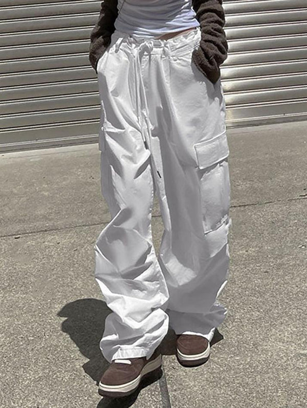 Drawstring Tie Low-Rise Multi-Pocket Cargo Pants - AnotherChill