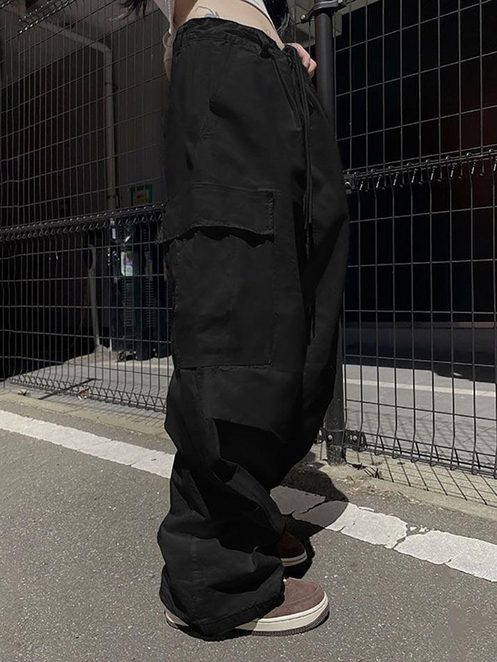 Drawstring Tie Low-Rise Multi-Pocket Cargo Pants - AnotherChill