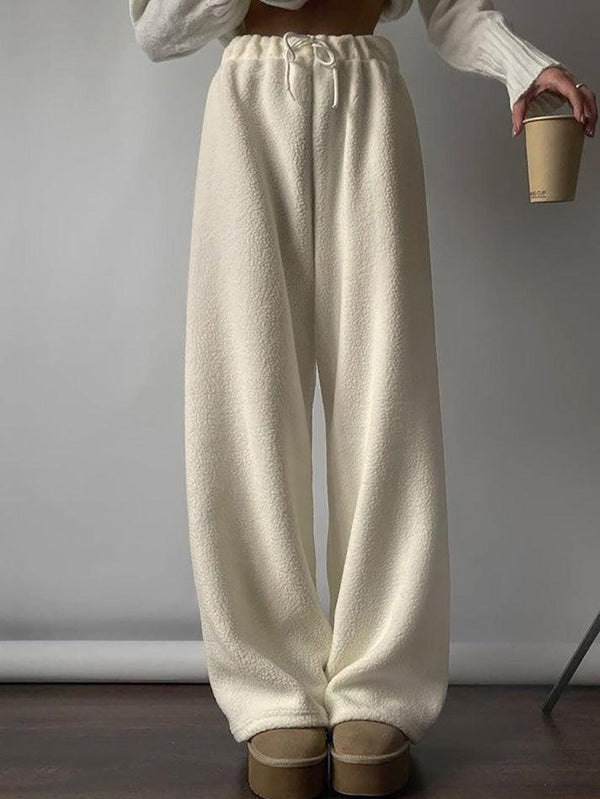 Drawstring Wide Leg Teddy Fleece Pants - AnotherChill