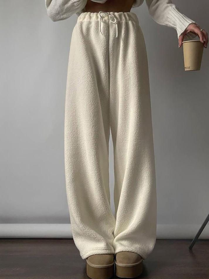 Drawstring Wide Leg Teddy Fleece Pants - AnotherChill