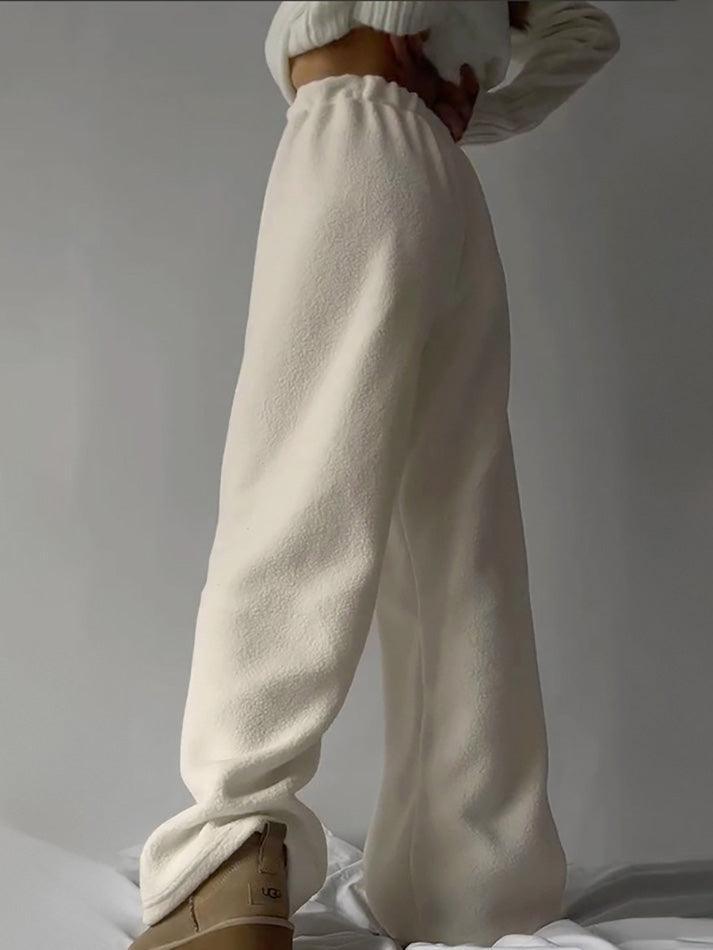 Drawstring Wide Leg Teddy Fleece Pants - AnotherChill