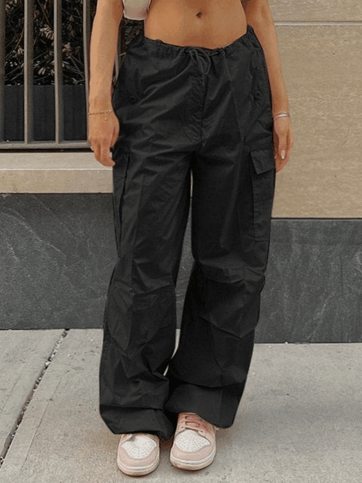 2024 Drawstring Y2K Baggy Cargo Pants Black S in Pants Online Store ...