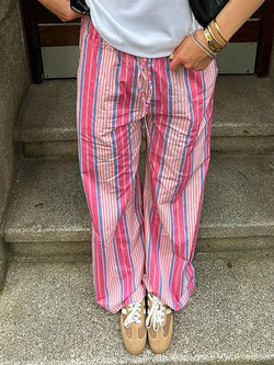 Striped Drawstring Straight-Leg Pants