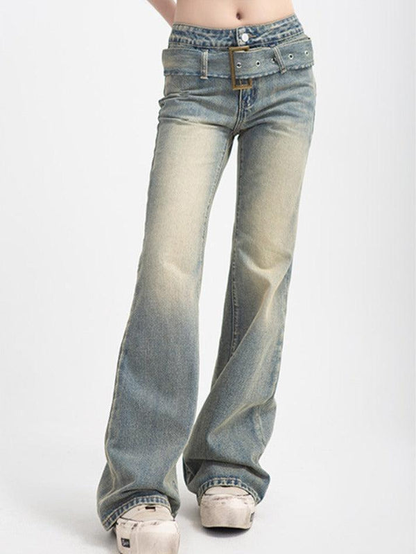 Street High Waist Straight Mop Flare Jeans