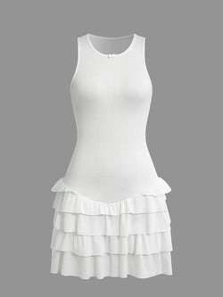 Solid Sleeveless Ruffle Hem Tank Mini Dress - AnotherChill