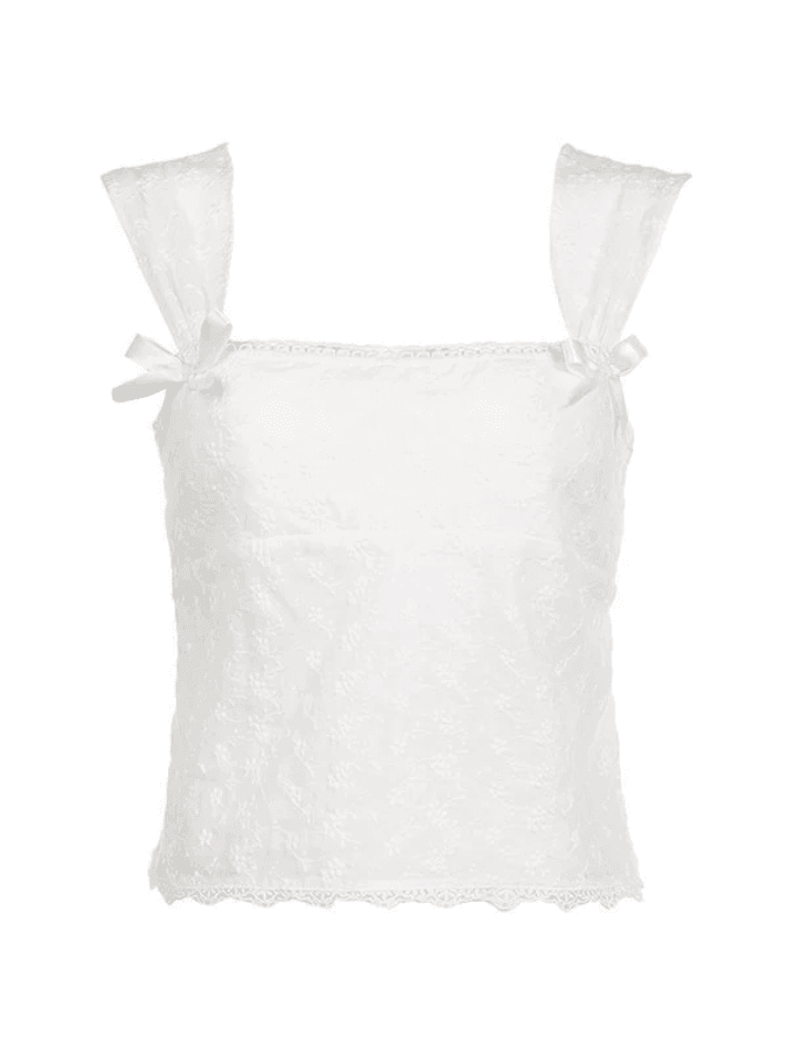 Embroidered Bow Lace Stitching Tank Top - AnotherChill