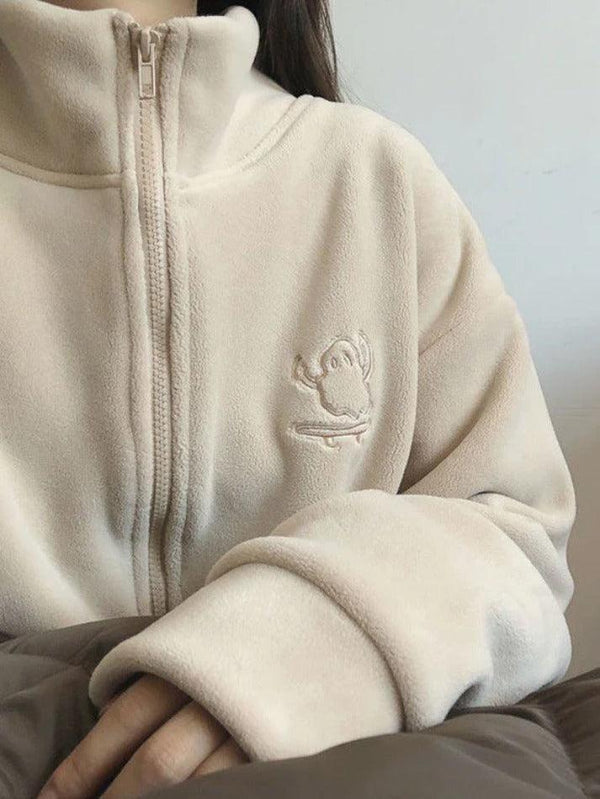 Embroidery Zip Up Fleece Jacket - AnotherChill