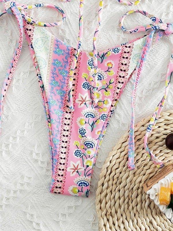 Ethnic Floral Lace Up Bikini Set - AnotherChill