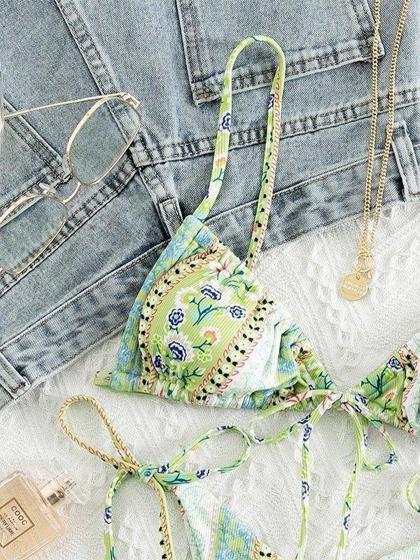 Ethnic Floral Lace Up Bikini Set - AnotherChill