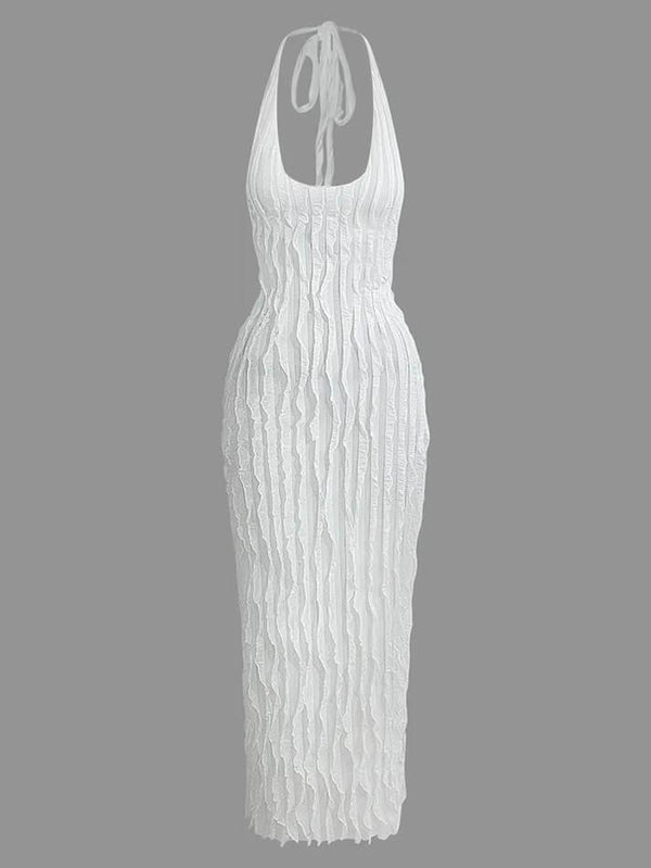 Ruffle Texture Halter Backless Maxi Dress - AnotherChill