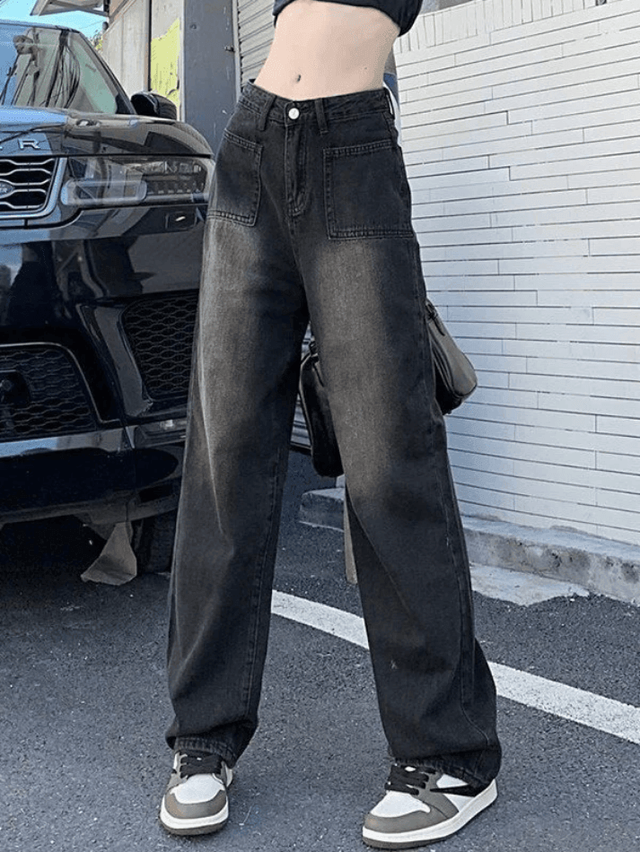 2024 Faded Wash Vintage Straight Cargo Jeans Black S in Jeans Online ...