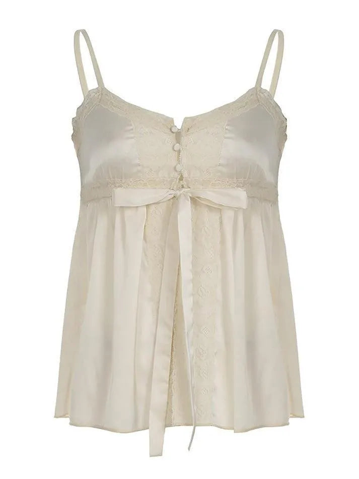 Bow Lace Buttoned Split Cami Top