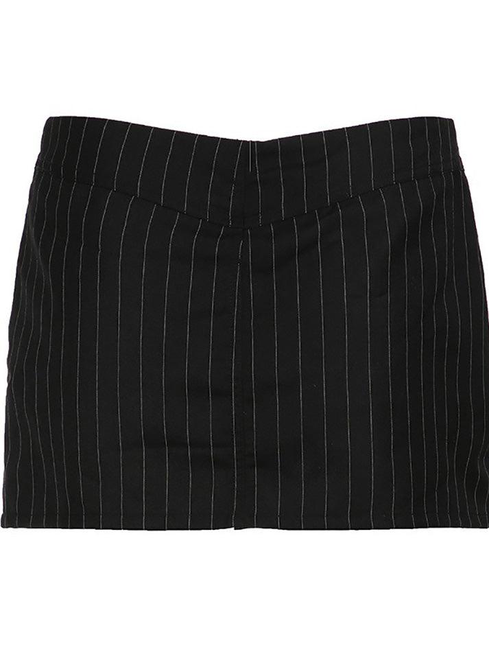 Black Striped Low Waisted Halter Skirt - AnotherChill