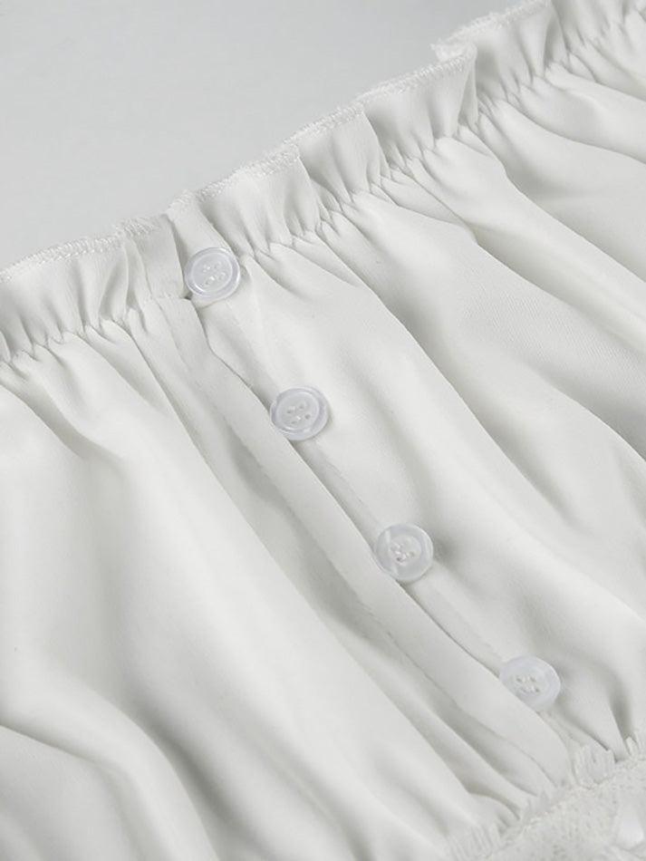 Ruffle Tie Solid White Bubble Sleeve Tee - AnotherChill