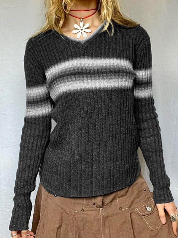 Vintage V-Neck Striped Sweater