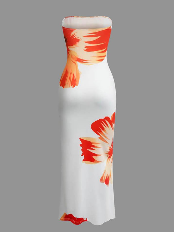 Floral Cascade Strapless Midi Dress - AnotherChill