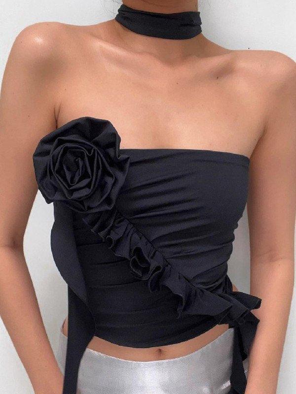 2024 Floral Embellish Bandeau Top Black S in Tops&Tees Online Store ...