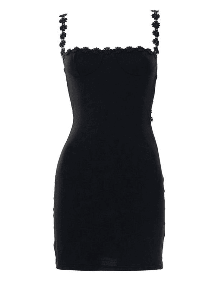 2024 Floral Embellished Strap Mini Dress Black S in Dresses Online ...