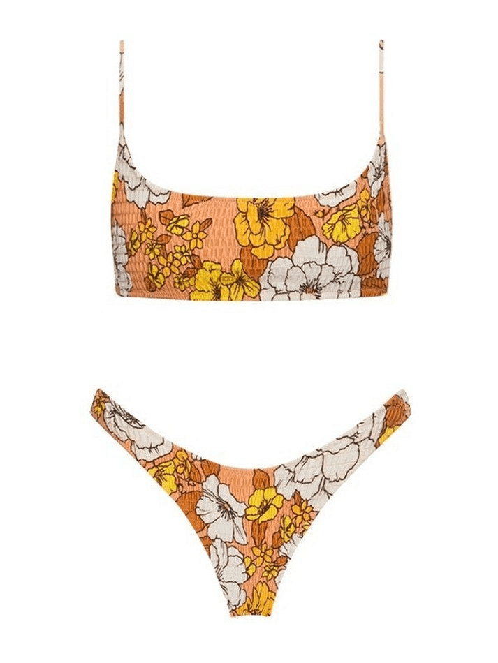 Floral Print Smocked Bikini Set - AnotherChill