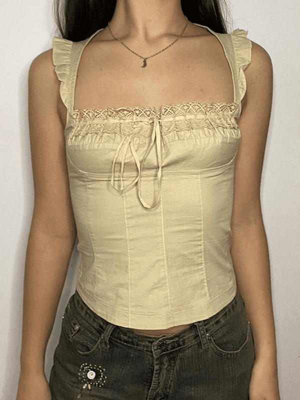 Flutter Sleeve Lace Up Corset Top - AnotherChill