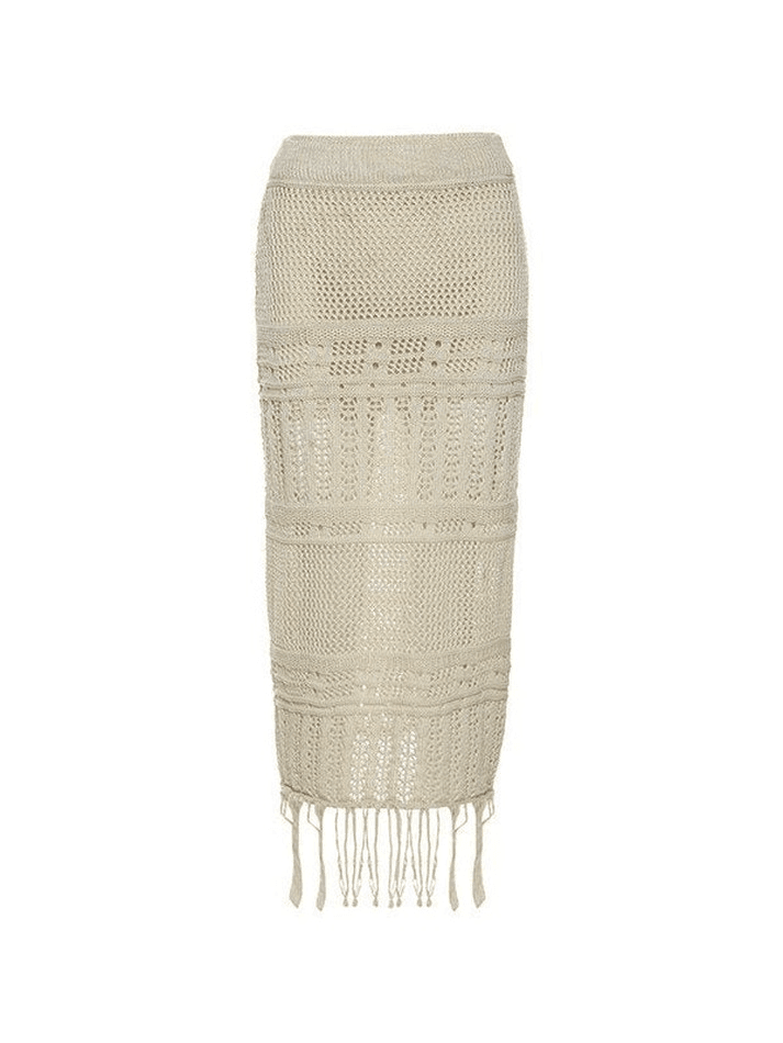 Fringed Crochet Hollow Knit Long Skirt - AnotherChill