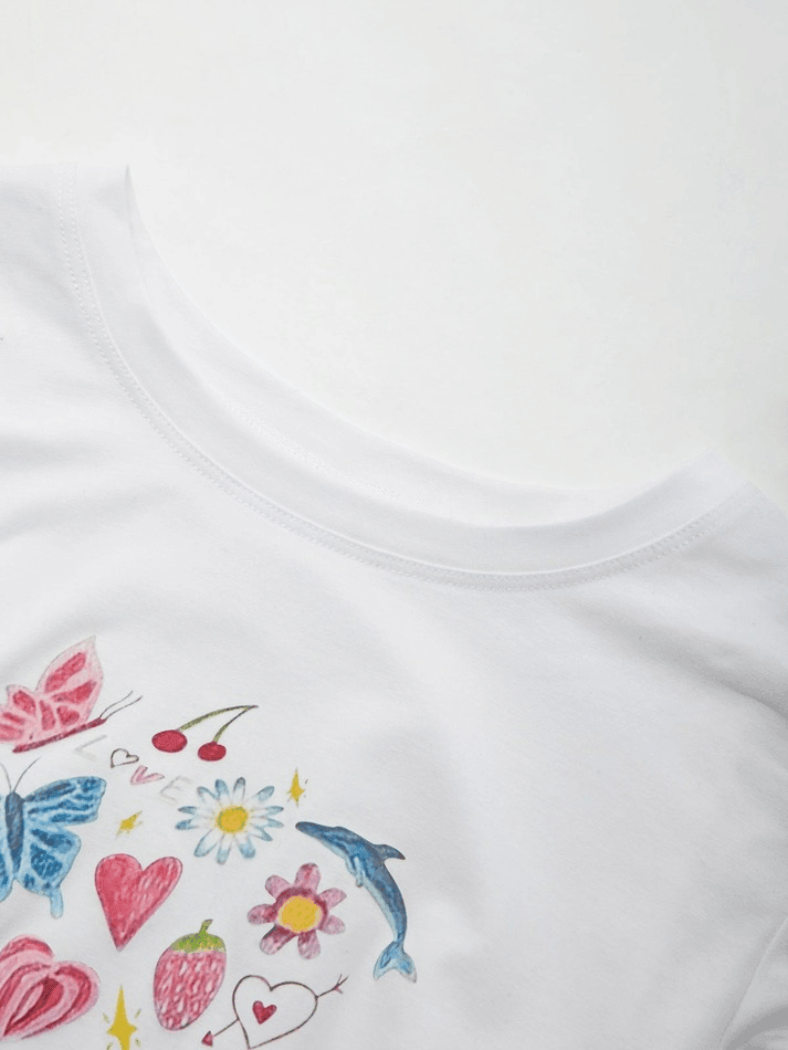 Fruity Butterfly Print Crop Top - AnotherChill