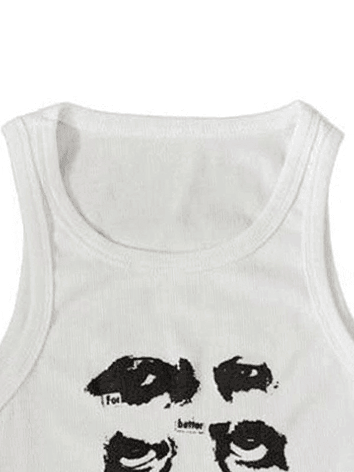 Funny Face Print Cropped Tank Top - AnotherChill