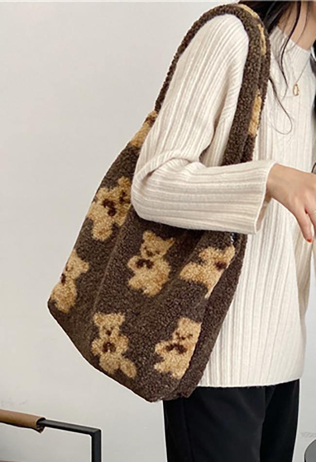 Fuzzy Teddy Bear Reversible Shoulder Bag - AnotherChill