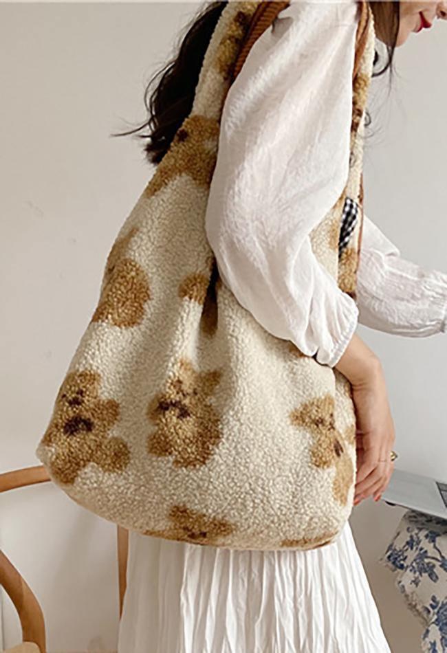 Teddy Bear Fuzzy Plush Shoulder Bag