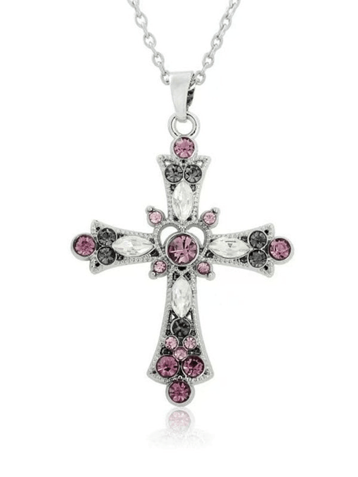 Grunge Rhinestone Cross Pendant Necklace - AnotherChill